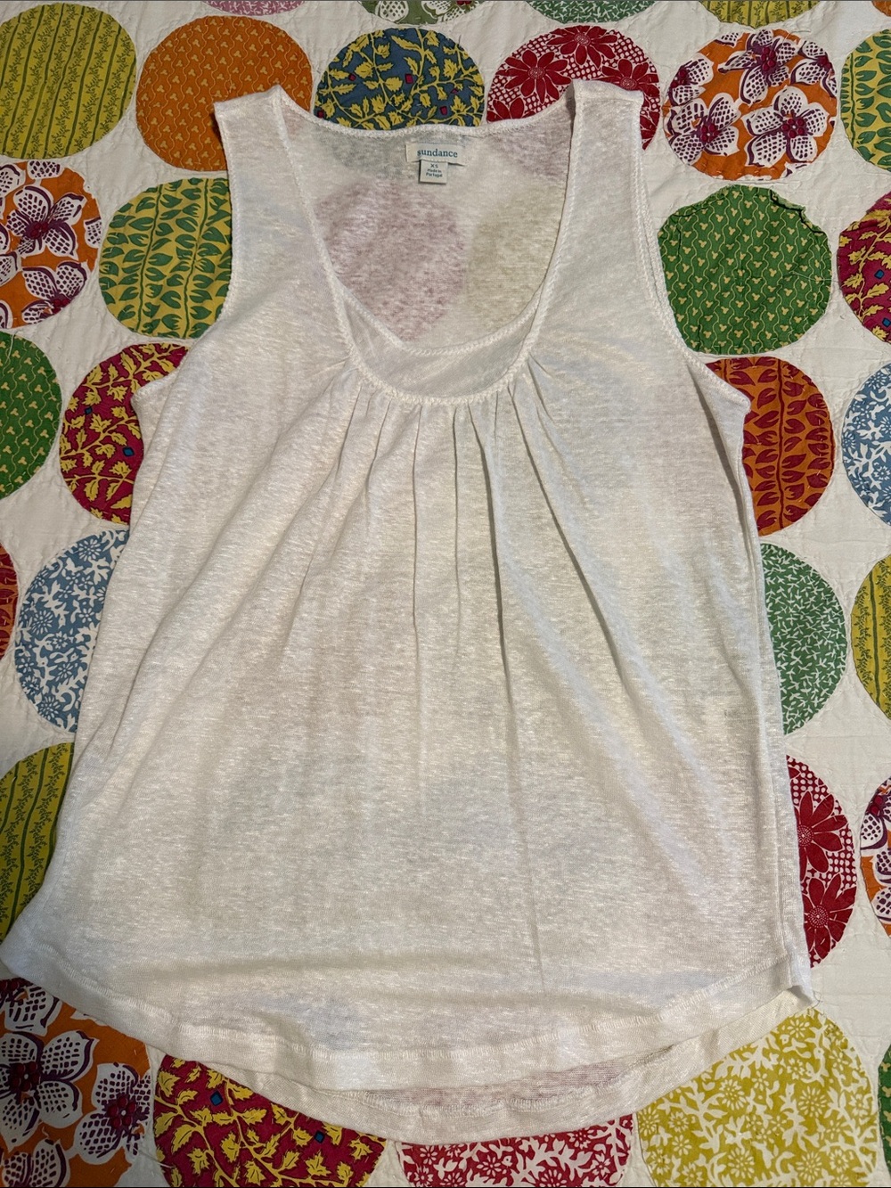 Sundance linen Cream Scoop Neck Pleated Tank